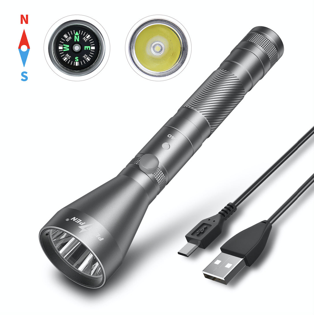 Rechargeable Waterproof Long Range Camping Flashlight With Compass